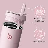 Butelka na napoje ze słomką, 500 ml, szczelna, sportowa butelka na wodę, idealna do szkoły, biura, na wędrówki i wycieczki, nie zawiera BPA (różowa)