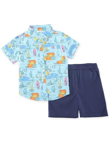 Image of Nautinati Boys Printed Collared Shirt with Shorts Clothing Set | Age 1-5 Years