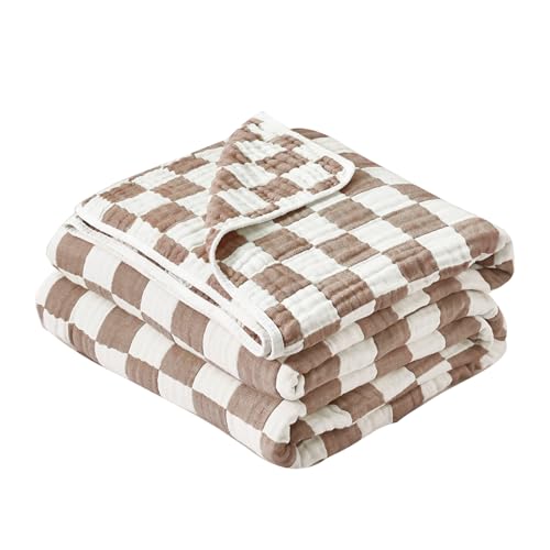 Image of Ultra Soft Cozy 6-Layer Muslin Cotton Baby Blanket 41 inch x41 inch Breathable Lightweight Checkered Swaddle Blankets for Toddlers Baby Birthday Gifts All Seasons Both Sides Coffee