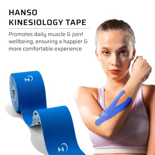Image of HANSO Classic Plus Kinesiology Tape Premium Cotton Blend | Tape for Physiotherapy, Sports Injuries, Pain Relief, Muscle Support (Blue)