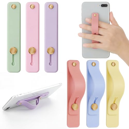 Image of Weewooday 6 Pieces Phone Grip Holder Cell Phone Grip Strap Telescopic Finger Strap Stand Universal Finger Kickstand for Most Smartphones(Bright Color,Fashionable)
