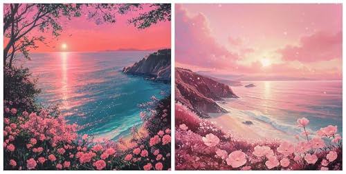 Diamond Painting Coucher de Soleil Rose : Créez Votre Décoration Murale Scintillante 60x60 cm