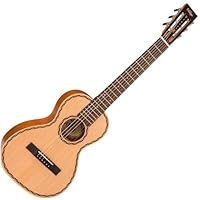 Sitka spruce top with sapele sides and back Laser engraved rosette Pearloid inlays Open Gear Chrome Tuning Pegs Carrying bag included