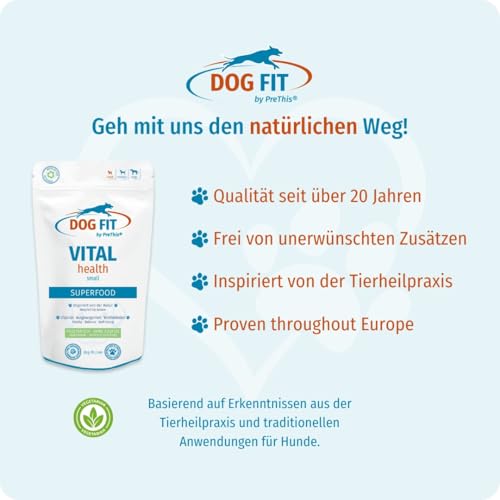 DOG FIT by PreThis® VITAL Health Futtertopping für Hunde | Mit Vitalpilzen, Superfoods & Antioxidantien für Vitalität und Wohlbefinden | Größe S bis 10 kg