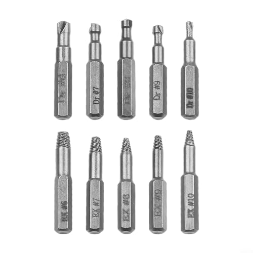 Damaged Screw Extractor Drill Bit Set,Broken Head Screw Remover Tool for Stripped Rusted Overpainted Bolts and Studs,Hex Machine Sheet Metal Screws Removal Kit,4mm 6.35mm Shank,10 Pieces(4mm)