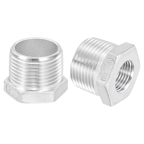 Image of uxcell 3Pcs 3 /4 inch Male to 3 /8 inch Female NPT 304 Stainless Steel Reducer Hex Bushing, Reducing Cast Pipe Adapter Fitting for industrial, oil /gas, water, HVAC, and plumbing systems