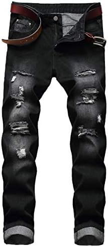 DANT BULUN Men's Ripped Distressed Destroyed Slim Fit Straight Leg Denim Jeans (32, Black02)