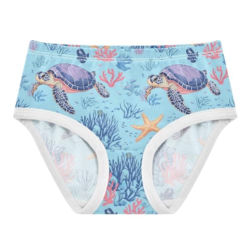 ZZKKO Sea Turtle Coral Starfish Girls Underwear Toddler Panties for Girls Comfort Brief Size 2-8T