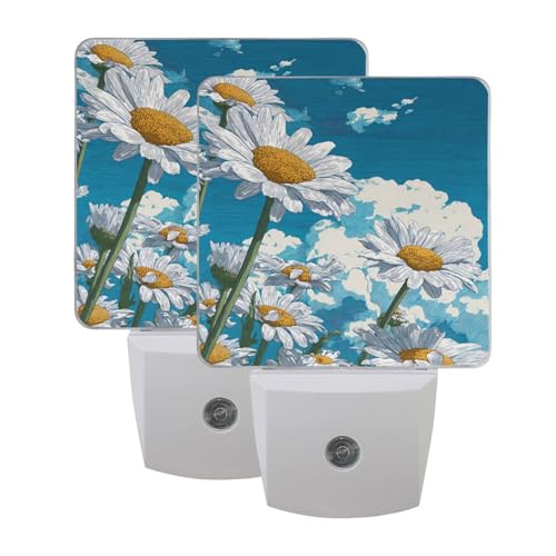 Lámpara de noche LED con sensor blanco y diseño floral