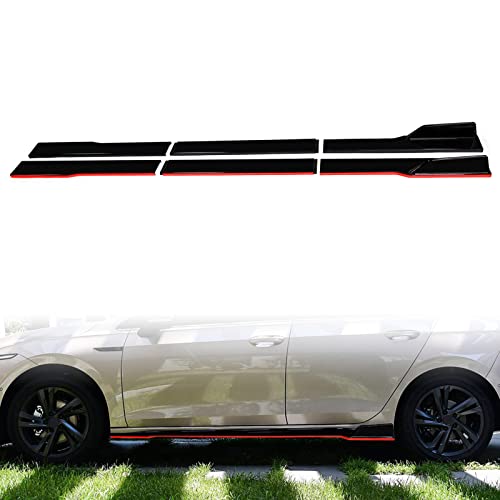 2M/78.7’’ Side Skirt Rocker Panel Lip Spoiler Extension Splitter Side Diffuser Body Kits Universal Fit for VW Infiniti Honda Nissan Ford and More,Glossy Black with Red Trim