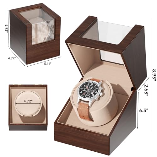 Automatic Single Watch Winder Box for Rolex and Other Watches, Ultra Quiet Japanese Motor, Self Winding Rotating Wooden Watch Case, Battery or AC Powered, Premium Watch Box for Men and Women4