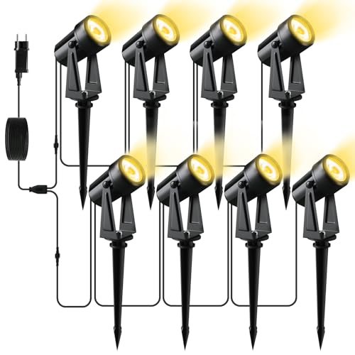 Pogestrand LED Gartenbeleuchtung mit Strom,28M/92FT 8er-1 Set,2400LM 2Wx8 Gartenstrahler 27V COB IP65 Wasserdichter Strahler Warmweiß mit Erdspieß für Außen Garten Yard Pogestrand LED Gartenbeleuchtung mit Strom,28M/92FT 8er-1 Set,2400LM 2Wx8 Gartenstrahler 27V COB IP65 Wasserdichter Strahler Warmweiß mit Erdspieß für Außen Garten Yard