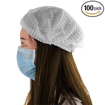 Kodenipr Club Disposable Nonwoven Bouffant Caps, Hair Net, Cap For Hospital, Salon, Spa, Catering, Laboratories, Dust-free Workspace ((Pack of 100), White)