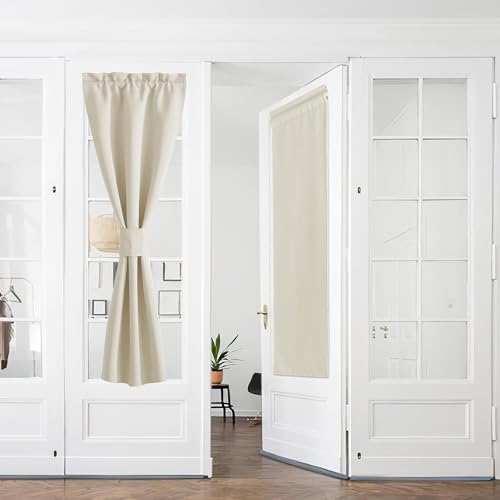 PONY DANCE Tende a Vetro per Finestra Moderne Tendine Oscuranti per Finestre con Tasca Blackout Curtains Termiche per Cucina Portafinestra 2 Pezzi 60x240 CM, Beige Chiaro