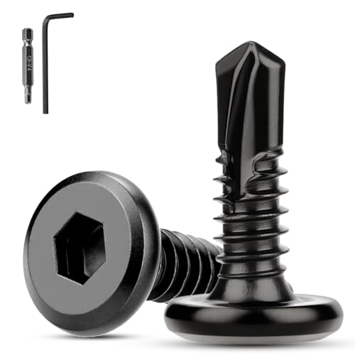 XRXYMQ 60 Piezas Tornillos Autorrroscantes acero Inoxidable M6.3x16mm Tornillos Autorrroscantes Para Chapa 410 de Hexágono Interior Negro con Destornillador Llave De Vaso Hexagonal