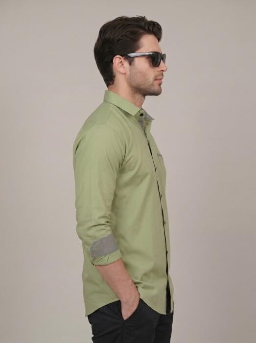 Image of Diverse Men's Cotton Blend Shirt with Pocket Design Spread Collar Full Sleeves Regular Fit and Standard Length | Comfortable Cotton Casual Shirt for Man