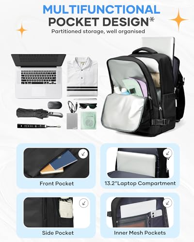 Image of coofay Black Travel Backpack Carry on Flight Approved Mochila De Viaje Personal Item Backpack for Airlines Frontier Airlines Personal Item Bag Large Backpack for Travel Backpacks for Men Women