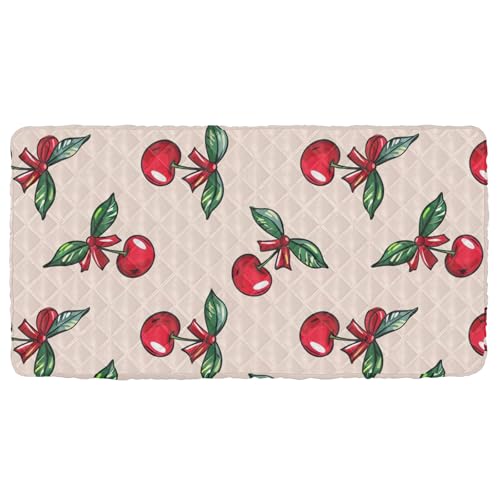 Portable Toddler Bed Sheet for Kids Doodle Pattern Red Cherry Bow-Knot Travel Bed Fitted Sheet