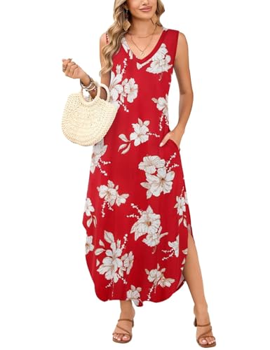 Image of JollieLovin Women Plus Size Summer Tank Maxi Dresses Sleeveless Causal V Neck Beach Long Dresses Swim Cover up (L-5X)