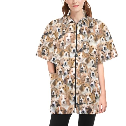 COWCUTE Beagle Print Waterproof Jackets for Pet Groomers, Pet Dog Grooming Somcks for Women Men, Gifts for Beagle Lover Owner