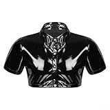 Haut court élégant pour homme : ajoutez une touche avant-gardiste à votre garde-robe avec ce chemisier en PVC effet mouillé. Le matériau en cuir synthétique verni lui donne un aspect mince et brillant, ce qui en fait un choix tendance.