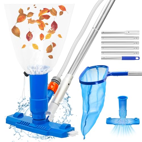 1.4m Pool Cleaning Kit Swimming Pool Vacuum Cleaner with 5 Pole Sections Pool Maintenance Kits with Pool Nets Pond Vaccum Cleaner with Large Capacity Skimmer Net Hot Tub Vac to Clean Dirty
