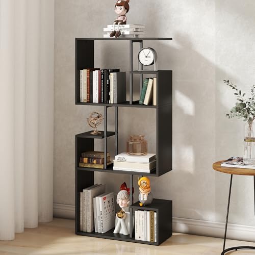 Manora Bücherregal Schwarz Groß,Raumteiler Regal mit Kippsicherung,Bücherregal Holz Modern für Wohnzimmer Kinderzimmer Homeoffice,Stylisches Shelf für Bücher, Dekoration Spielzeug,Brown Schwarz