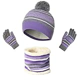 Go Mai Kids Winter Knitted Hats+Scarf +Gloves Sets, Includes Warm Hat All Fingers Gloves and Warm Circle Neck