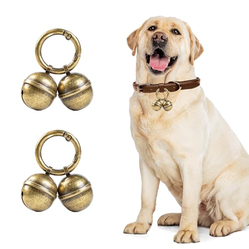 Geehouz Loud Dog Collar Bells, 4 Copper Bells for Large Dogs, Durable Pet Bells Tracker for Outdoor Safety, Pet Tracking, Hiking, Walking (4 Collar Bells)