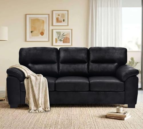Kolavess 81" 3 Seater Sofa, Tech Breathable Faux Leather Tufted Couch with Wide Armrests for Living Room, Apartment, Office (Black)