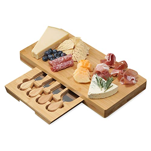 Charcuterie Boards, Bamboo Cheese Board and Knife Set,Cheese Tray with