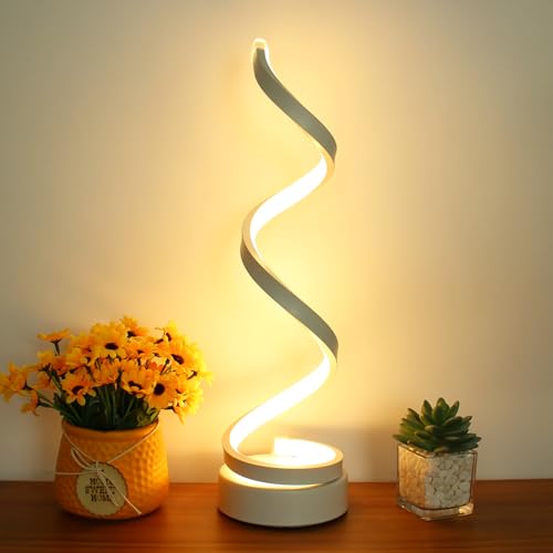 BESKETIE Modern Spiral Table Lamp, Dimmable Table Lamps for Bedroom, 12W LED Desk Lamp for Living Room, 3 Colors 10 Brightness Bedside Lamps Nightstand Lamps Desk Light for Nightstand, Office - White