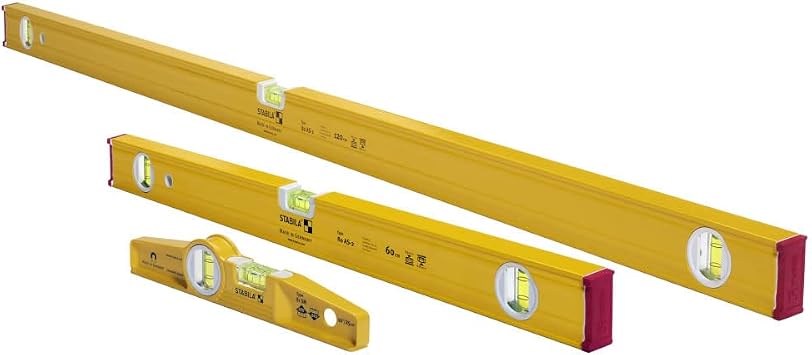 STABILA 29824 Type 80 AS-2 Spirit Levels Pro Set 24/48 and Type 81 SM 10 Die Cast Magnetic Torpedo, Slim, Stable and Handy Profile For Any Measuring Task,Yellow
