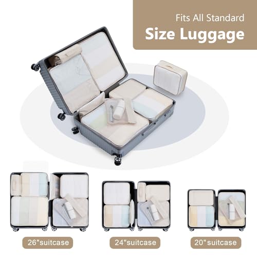 Easortm Packing Cubes for Travel - 9 Set Packing Cubes for Suitcase Large Travel Cubes Luggage Organizer Bags Set With Travel Laundry Bags/Shoe Bag/Toiletry Bag (Beige) - Thumbnail 6