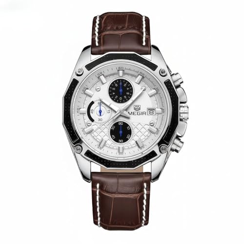 Image of The Watch Company Men's Analog Watch | Formal & Casual Watch | 3 Chronograph (Hour,Minute,Second) with Date Feature | Classic White Dial With Brown Leather Strap | Adjustable Leather Strap Watch | Strong Luminous | 30 Meter Water Resistant