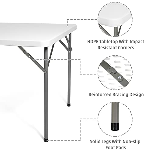 Vilobos 34” Square Folding Table, Portable Plastic Card Table, Heavy Duty Picnic Table for Indoor Outdoor Commercial Events Use, White - Thumbnail 4
