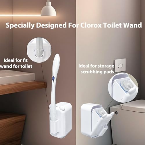 Image of Wall Mounted Holder Fit for Clorox Toilet Wand, Compatible with Clorox Toilet Wand Holder only, Touchless Opening Design, Cute Cat White