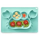 kidoo - Plato Infantil de Silicona, Vajilla de Bebé Antideslizante, 100% Libre de BPA - Aprobado por la FDA, Base Adherente, Apto para Lavavajillas y Microondas (Verde, Cangrejo)
