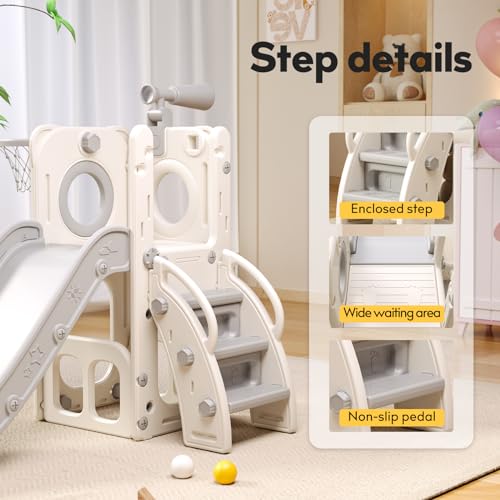 6 in 1 Toddler Playset with Slide,Toddler Slide,Slide for Kids with Basketball Hoop,Ball,Ring Toss,Kids Slide Toddler Playground Toddler Slide Indoor Outdoor Toys