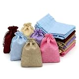 Leylve 30 Sacchetti di juta 10x15 cm, Sacchetti con cordino per calendario dell’Avvento, Piccoli sacchetti regalo per gioielli, DIY, artigianato, matrimoni, feste, Natale (6 colori)