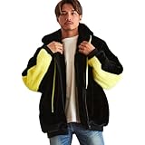 [キャバリア] メンズ ユニセックス ビッグシルエット ライン切り替え ジップアップ ファーパーカー CANG18-52 46(L) BLK×YEL(ブラック×イエロー)