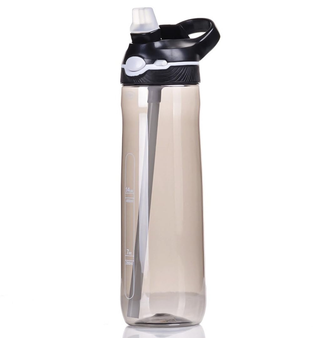 Grey 750Ml Bpa-Free Water Bottle With Flip-Lid Straw (Grey)