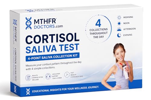 Cortisol Stress Test 4 X Day - Comes with Results Interpretation and Live Support by Phone 7 Days A Week - Fast Results - at Home Saliva Collection Kit. Fast Results.