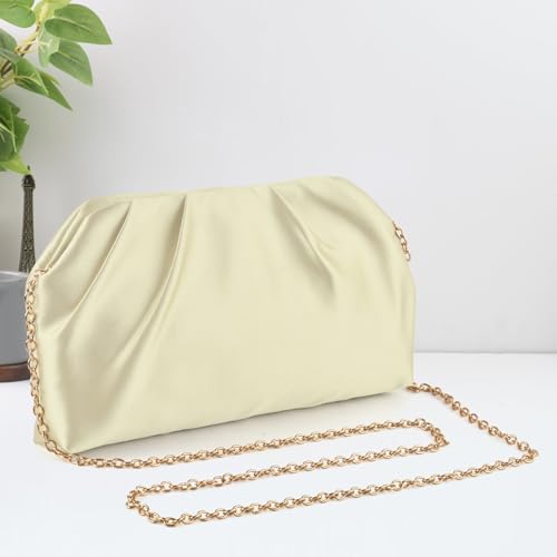 Image of ERKOON Clutch Purse for Women Elegant Pleated Evening Bag Crossbody Shoulder Handbag Envelope Bag with 2 Detachable Chain