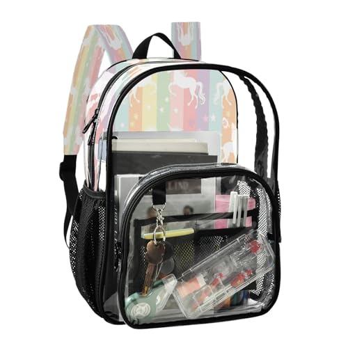 Rainbow Horse Stripe Clear Backpack - Stadium Approved Large 15.7-inch Waterproof Transparent Bag for Sports, Concerts, Work, Travel#4972