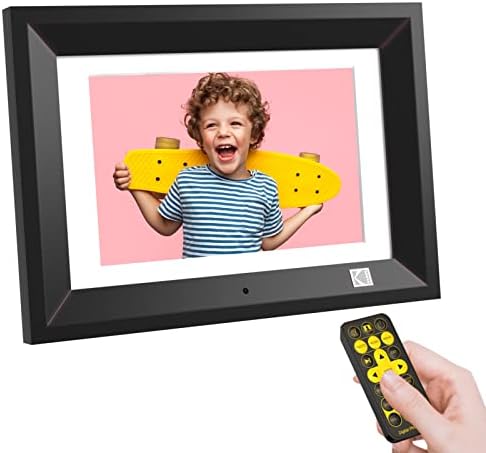 Kodak 10.1 Inch Wood Digital Picture Frame with Remote Control, IPS Screen HD Display, Auto-Rotate, Wall Mountable, Programmable Auto On/Off, Enjoy Your Precious Moment in Slideshow - Black(No WiFi)