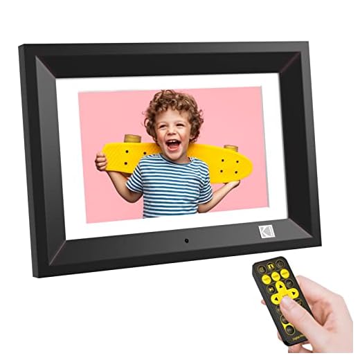 Kodak 10.1 Inch Wood Digital Picture Frame with Remote Control, IPS Screen HD Display, Auto-Rotate, Wall Mountable, Programmable Auto On/Off, Enjoy Your Precious Moment in Slideshow - Black(No WiFi)