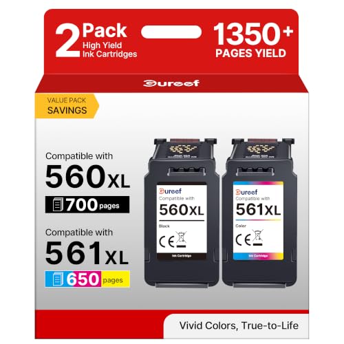 Gureef 560 561 Ink Cartridges PG-560XL Black CL-561XL Colour Replacement for Canon 560 561 XL Ink Cartridges for Pixma TS5350i TS7450i TS5351i TS5300 TS7451 TS7450 TS5350 TS5351 TS5350a TS5351