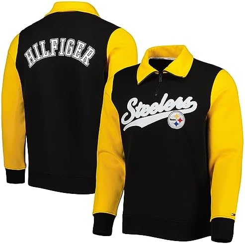 Tommy Hilfiger Men's Black/Gold Pittsburgh Steelers Aiden Quarter-Zip Sweatshirt