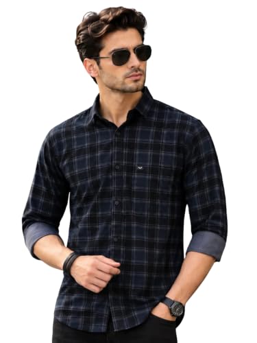 Image of Majestic Man Men Small Checkered Slim Fit Cotton Casual Shirt (Medium, Charcoal Grey)